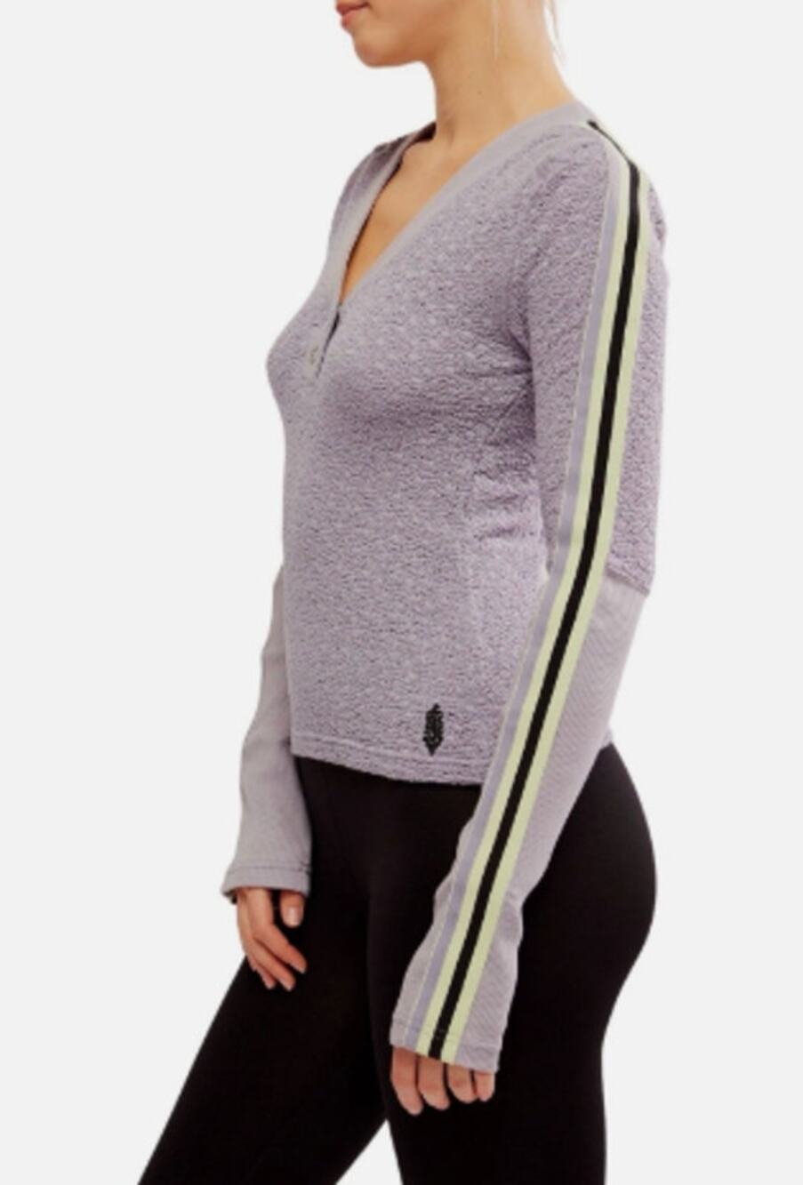 FP Movement "Recovery Layer" Trailblazer Combo Striped Sleeve Henley Top Sm NWT